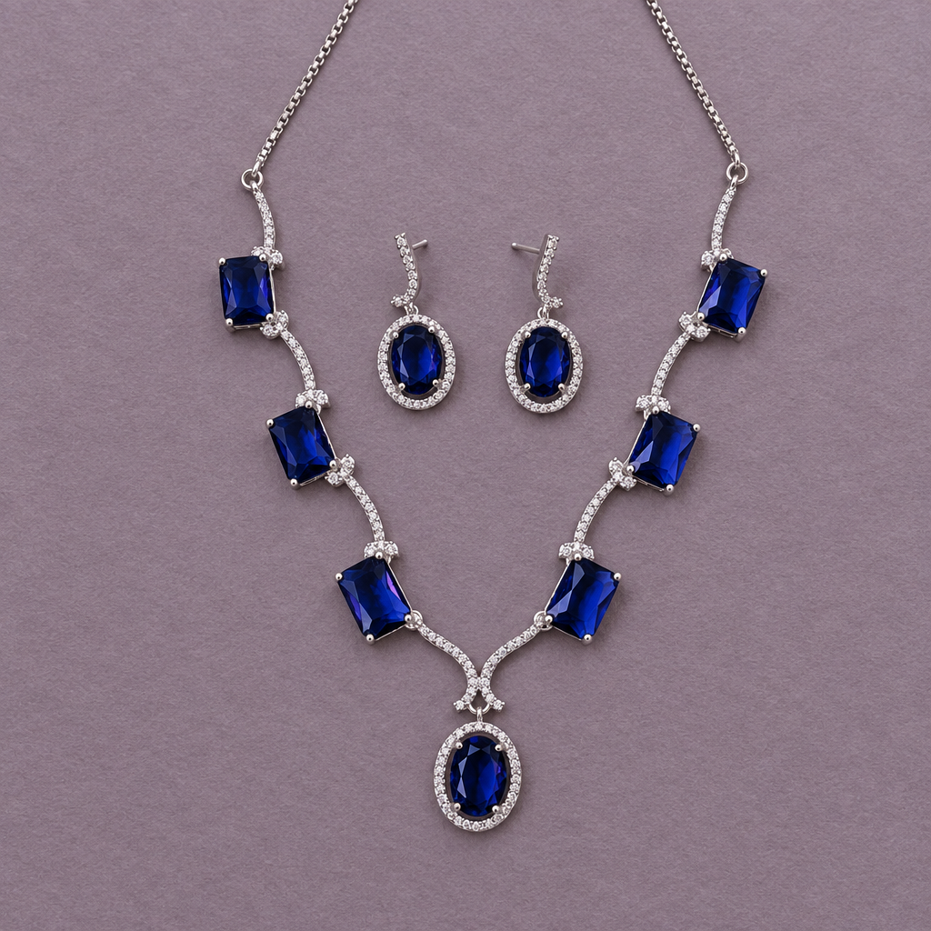 PURPLE MIRA AMERICAN DIAMOND JEWELLERY SET