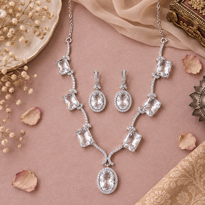 WHITE MIRA AMERICAN DIAMOND JEWELLERY SET