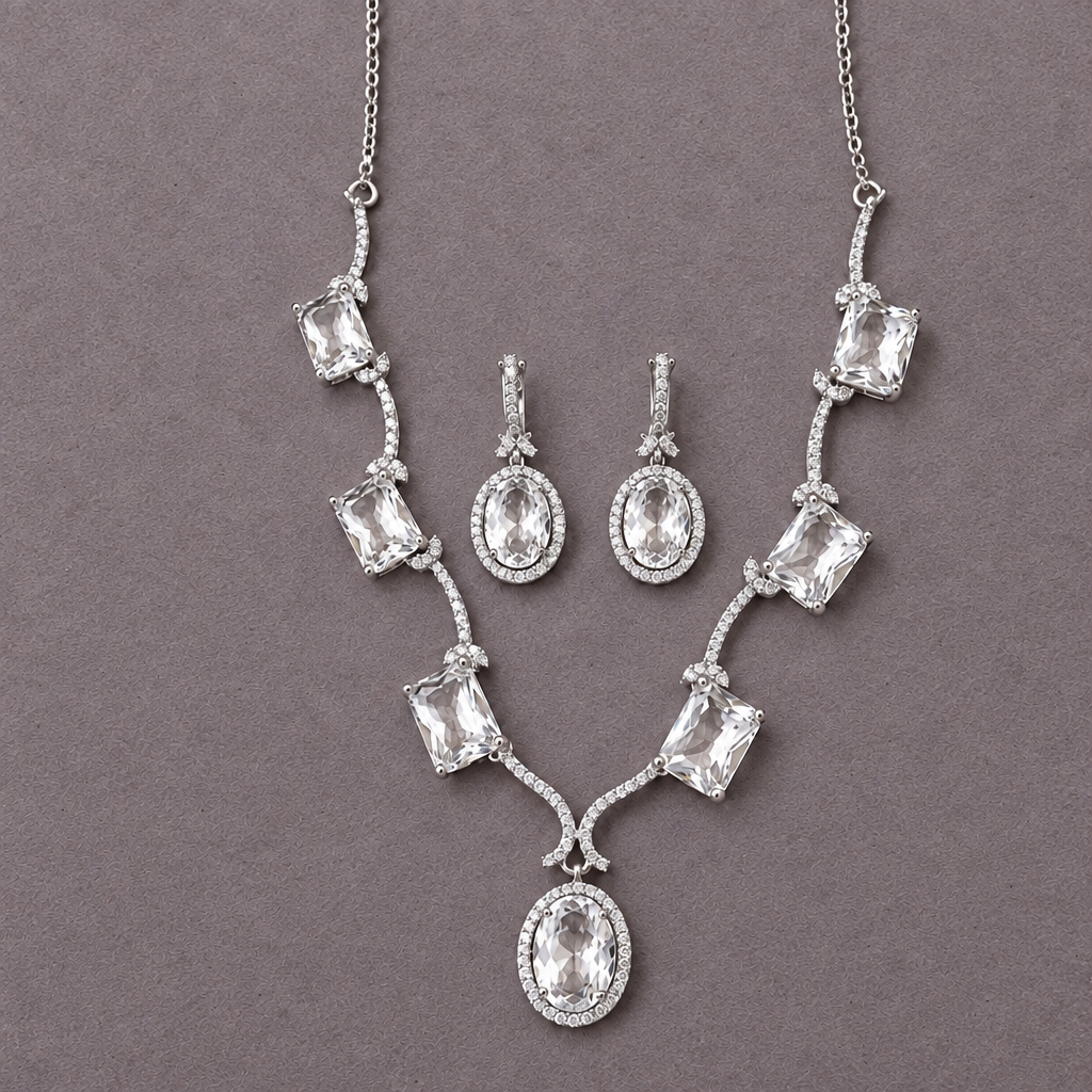 WHITE MIRA AMERICAN DIAMOND JEWELLERY SET
