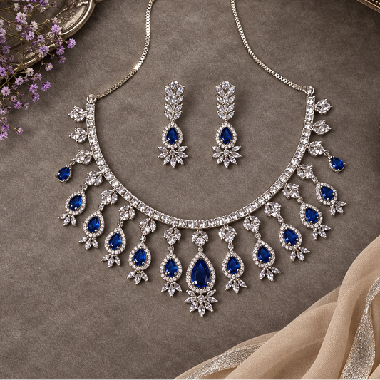 NAVY MILA AMERICAN DIAMOND JEWELLERY SET