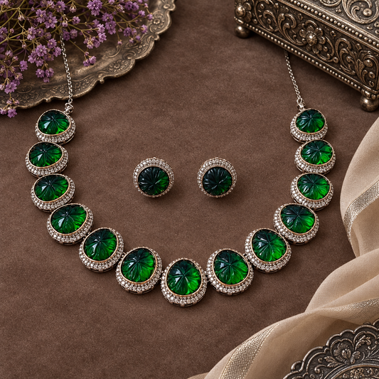 EMERALD SAMANTHA AMERICAN DIAMOND JEWELLERY SET