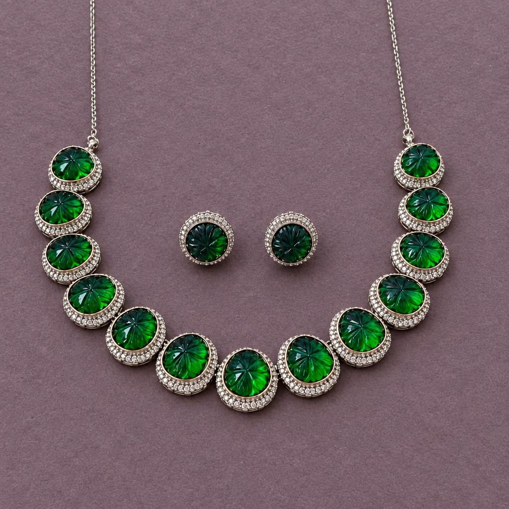 EMERALD SAMANTHA AMERICAN DIAMOND JEWELLERY SET