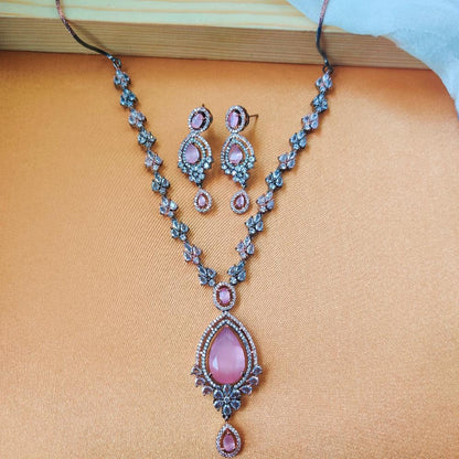 PINK ARDEN AMERICAN DIAMOND JEWELLERY SET