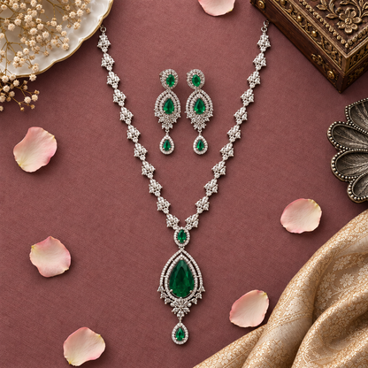 EMERALD ARDEN AMERICAN DIAMOND JEWELLERY SET