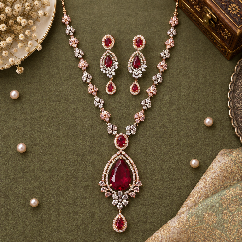 RUBY ARDEN AMERICAN DIAMOND JEWELLERY SET
