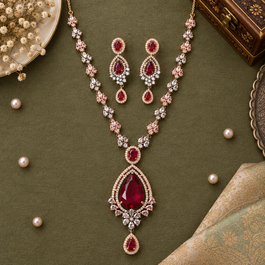 RUBY ARDEN AMERICAN DIAMOND JEWELLERY SET