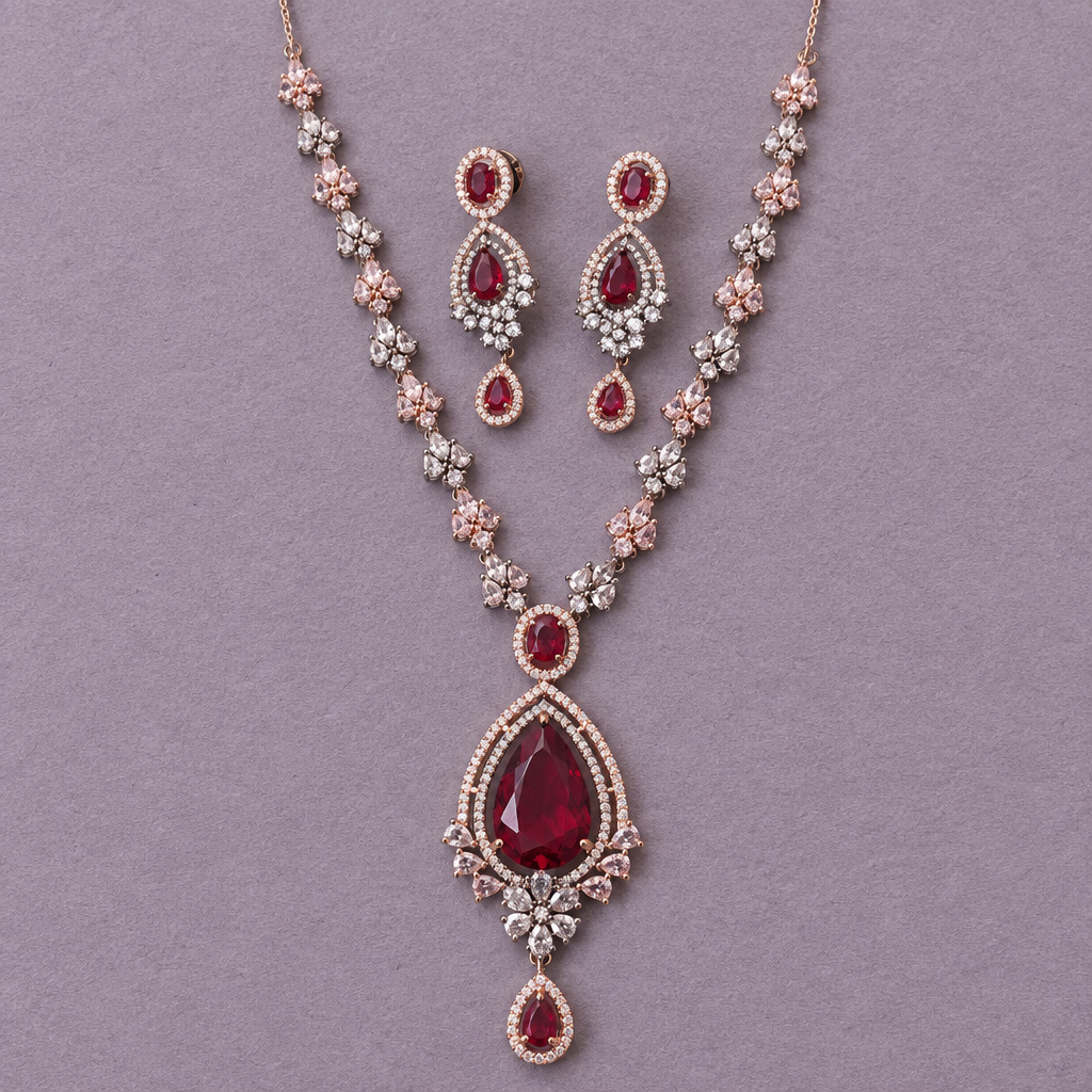 RUBY ARDEN AMERICAN DIAMOND JEWELLERY SET