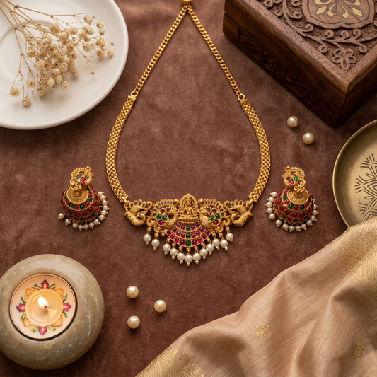 MULTICOLOR RAJI TEMPLE JEWELLERY SET