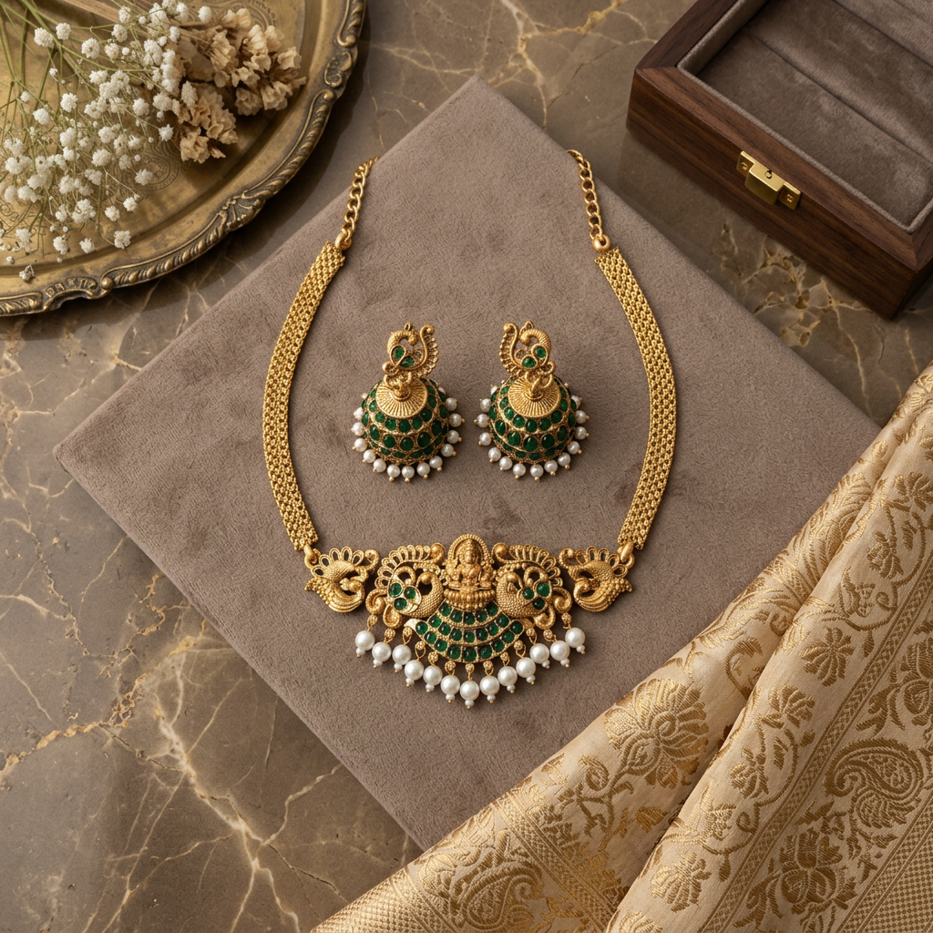 EMERALD RAJI TEMPLE JEWELLERY SET