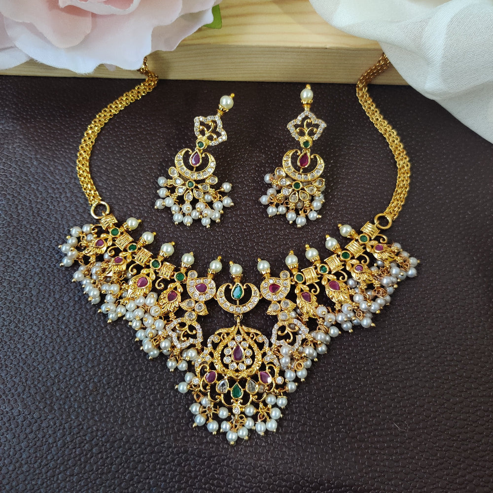MULTICOLOR VEDHA TEMPLE JEWELLERY SET