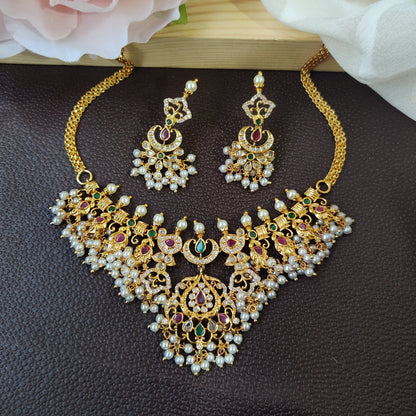 MULTICOLOR VEDHA TEMPLE JEWELLERY SET