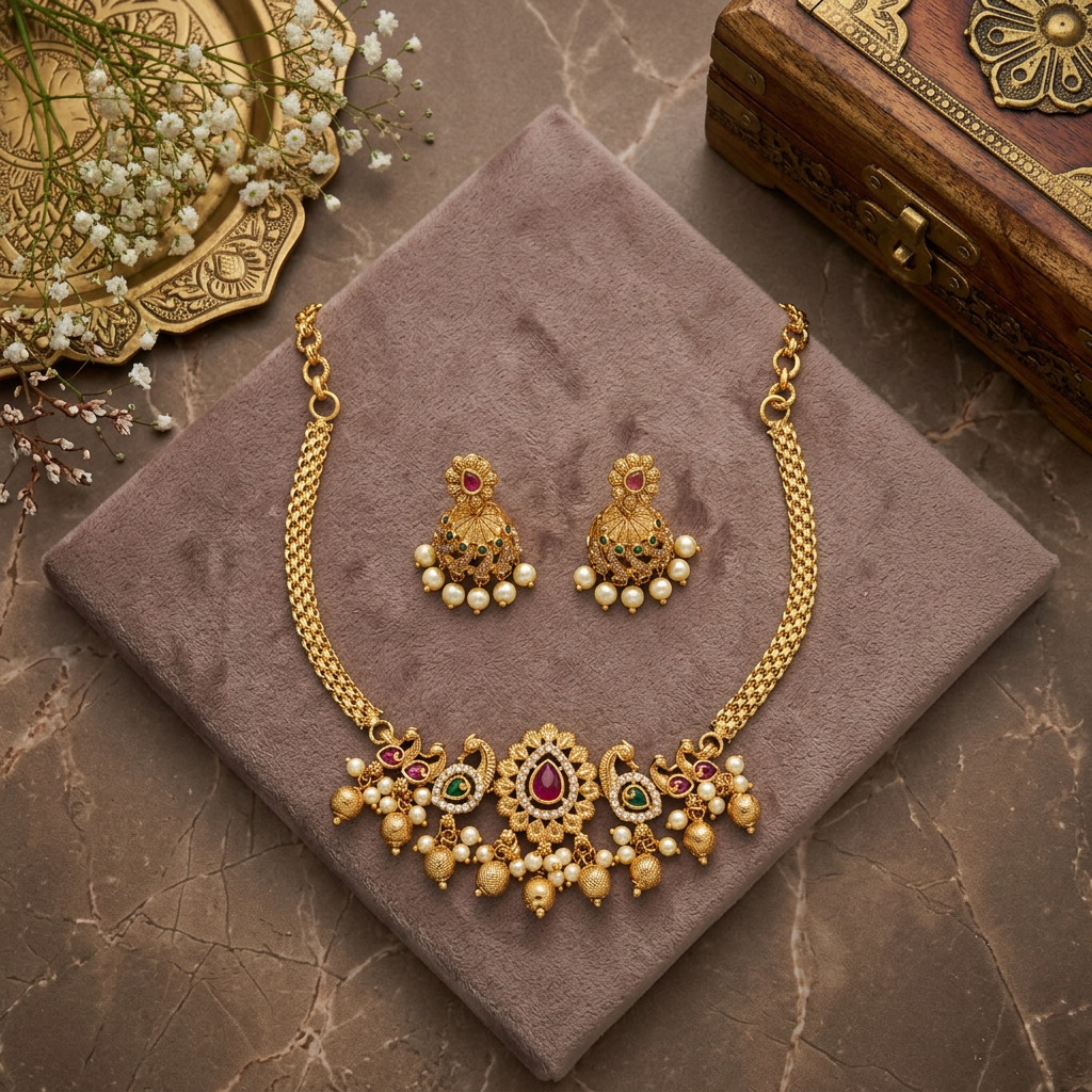 MULTICOLOR NEENA TEMPLE JEWELLERY SET