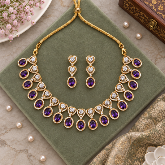 PURPLE SRIRA ZIRCONIA JEWELLERY SET