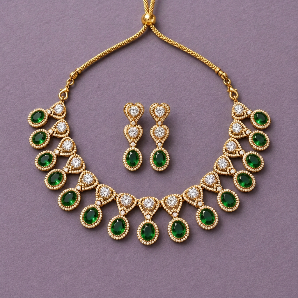 EMERALD SRIRA ZIRCONIA JEWELLERY SET