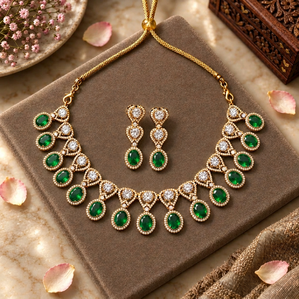 EMERALD SRIRA ZIRCONIA JEWELLERY SET