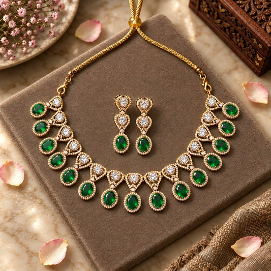 EMERALD SRIRA ZIRCONIA JEWELLERY SET
