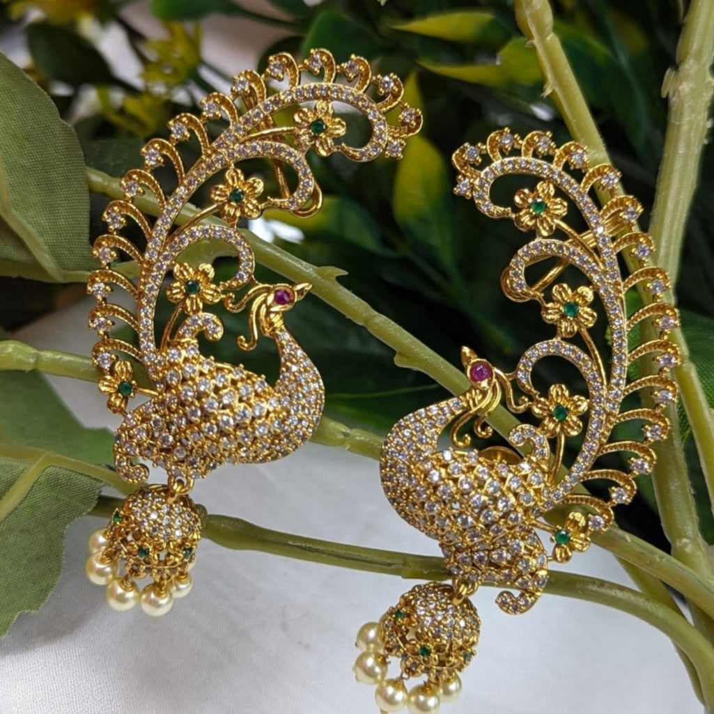 GOLDEN PEACOCK EARCUFF EARRINGS