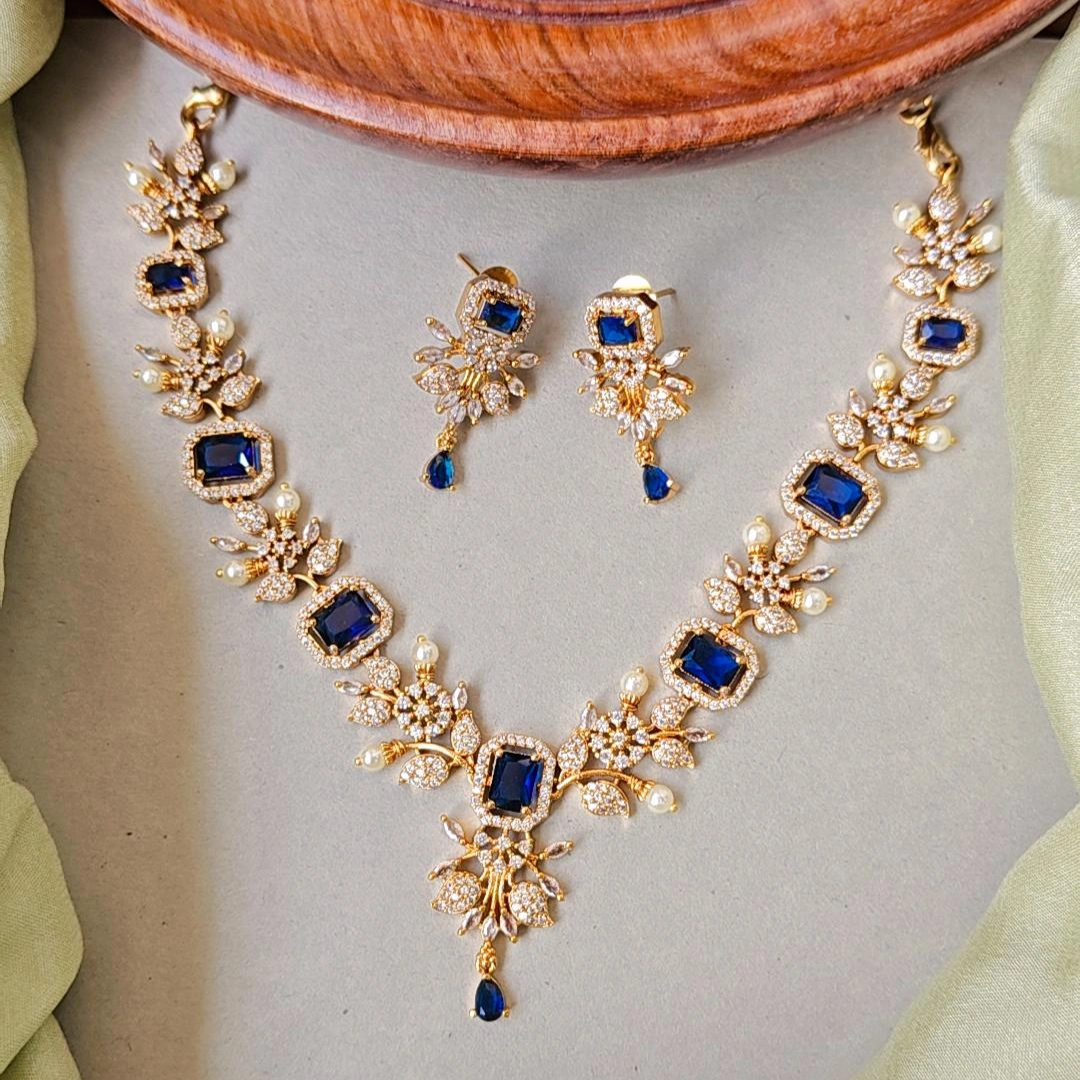 NAVY CHRISTA ZIRCONIA JEWELLERY SET