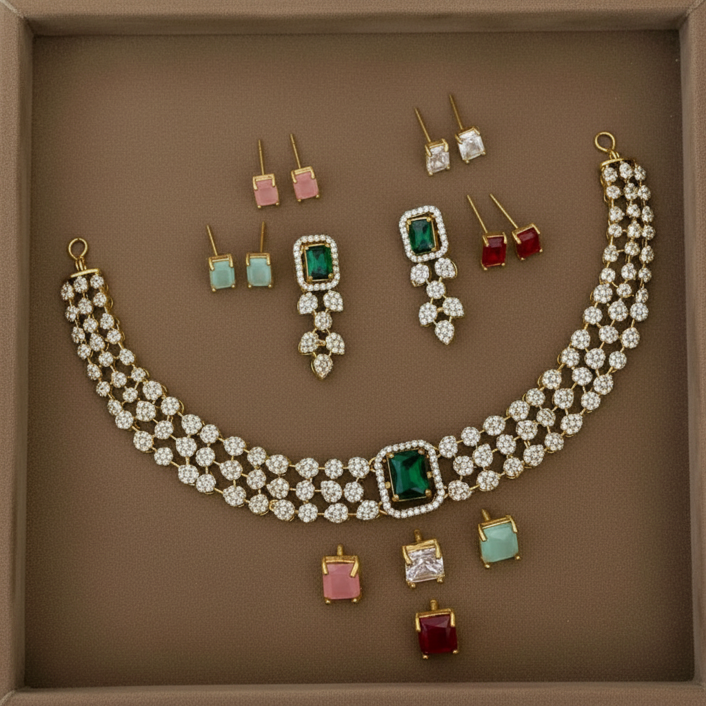 MALEENA COLOR CHANGEABLE ZIRCONIA JEWELLERY SET