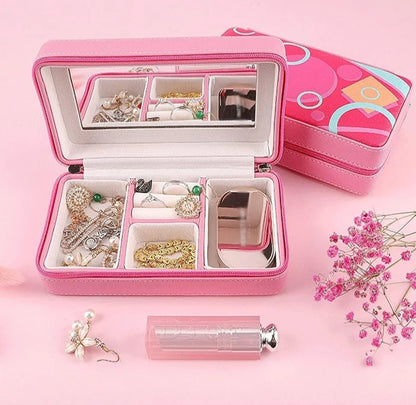 PINK RUMI TRAVEL JEWELLERY BOX WITH MIRROR