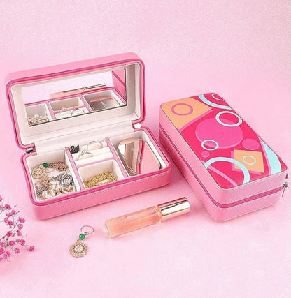 PINK RUMI TRAVEL JEWELLERY BOX WITH MIRROR