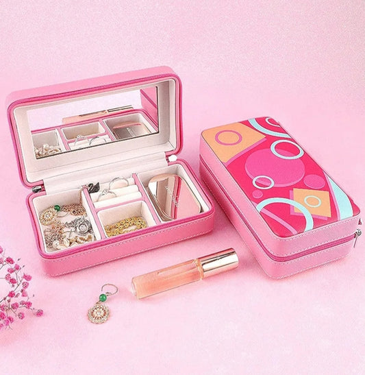 PINK RUMI TRAVEL JEWELLERY BOX WITH MIRROR