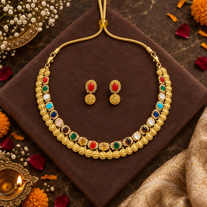 ORIGINAL NAVRATHAN TEMPLE JEWELLERY SET
