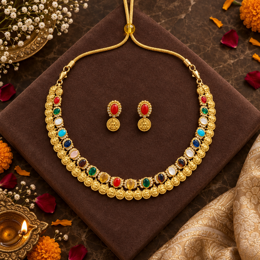 ORIGINAL NAVRATHAN TEMPLE JEWELLERY SET