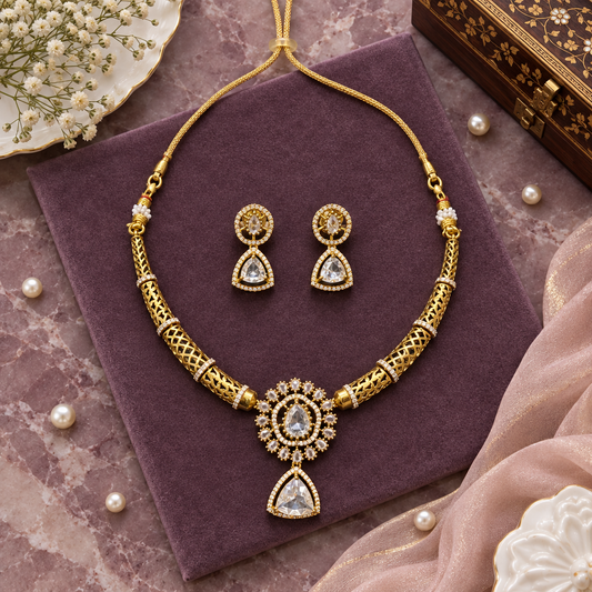 WHITE MANJU WARRIER VICTORIAN JEWELLERY SET