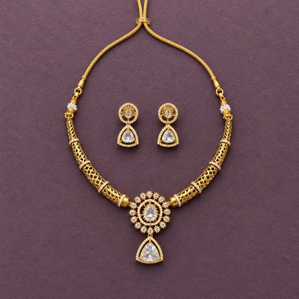 WHITE MANJU WARRIER VICTORIAN JEWELLERY SET