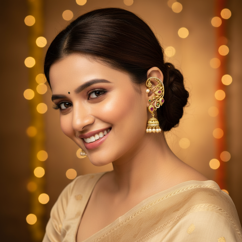 GOLDEN GULAAB EARCUFF EARRINGS