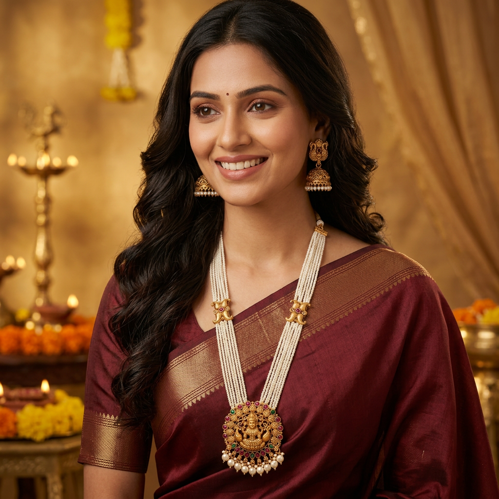 PREMIUM EMI PEARL LONG JEWELLERY SET