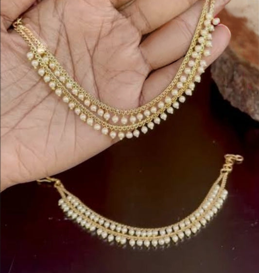 PREMIUM TWO LAYER HANGING PEARL EAR CHAIN