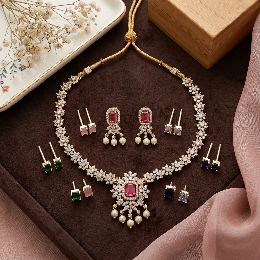 ARRYA COLOR CHANGEABLE ZIRCONIA JEWELLERY SET