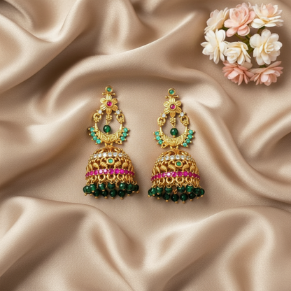 EMERALD YASODA JHUMKI EARRINGS
