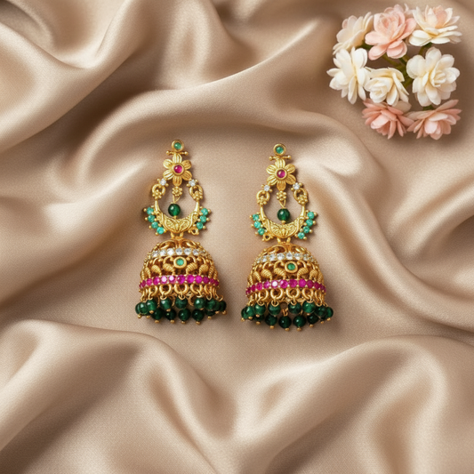 EMERALD YASODA JHUMKI EARRINGS