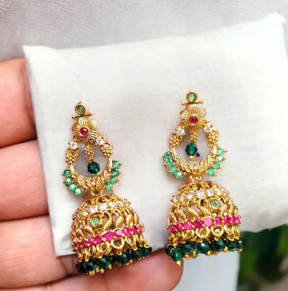 EMERALD YASODA JHUMKI EARRINGS (Copy)