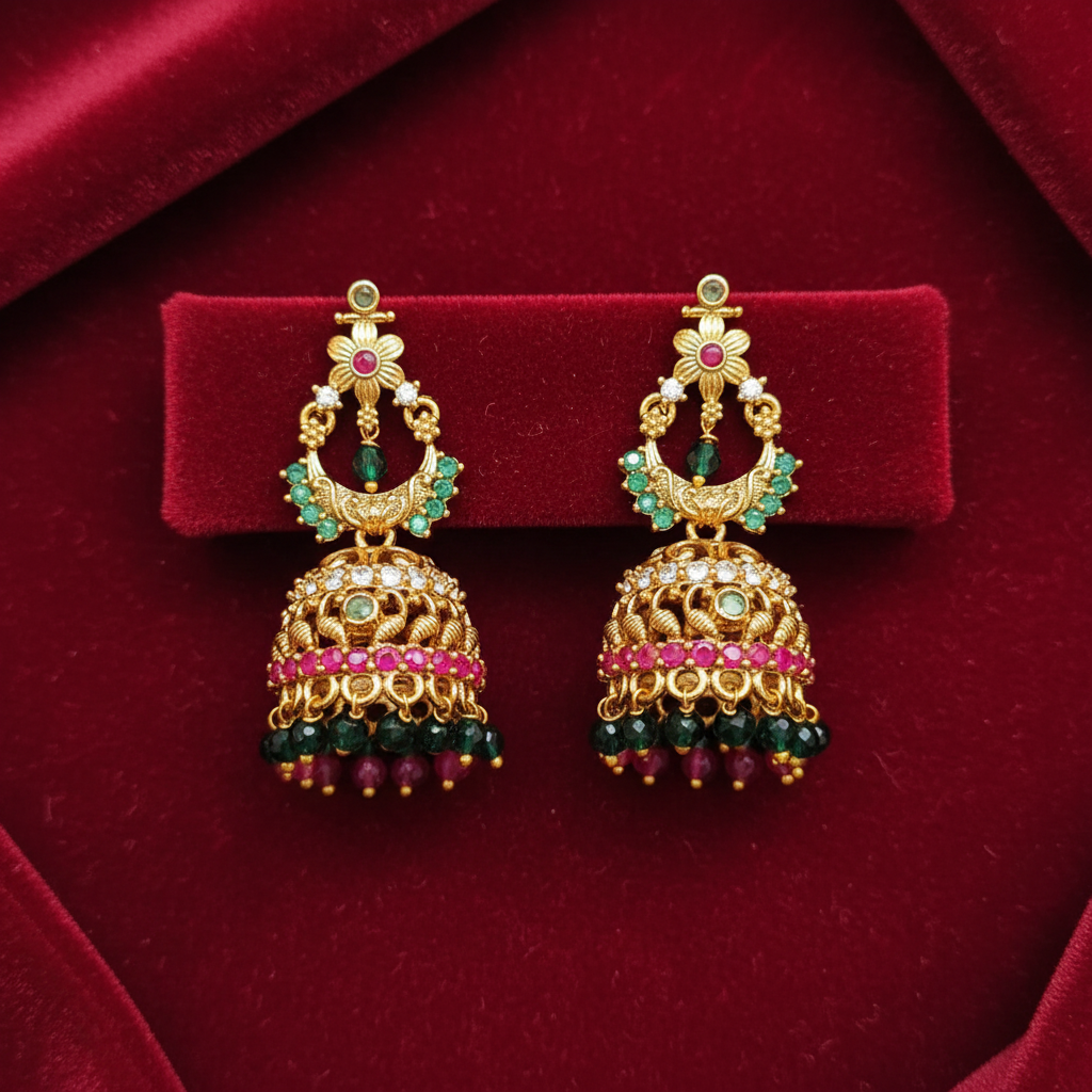 EMERALD YASODA JHUMKI EARRINGS