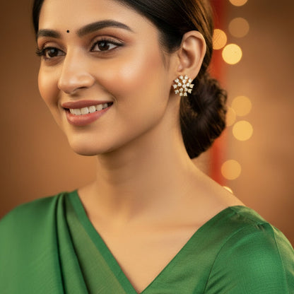 DIAMOND HIRA SIXTEEN STONE STUD EARRINGS