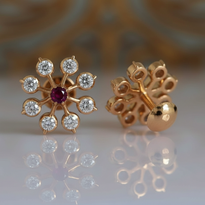 RUBY DIAMOND HIRA NINE STONE STUD EARRINGS