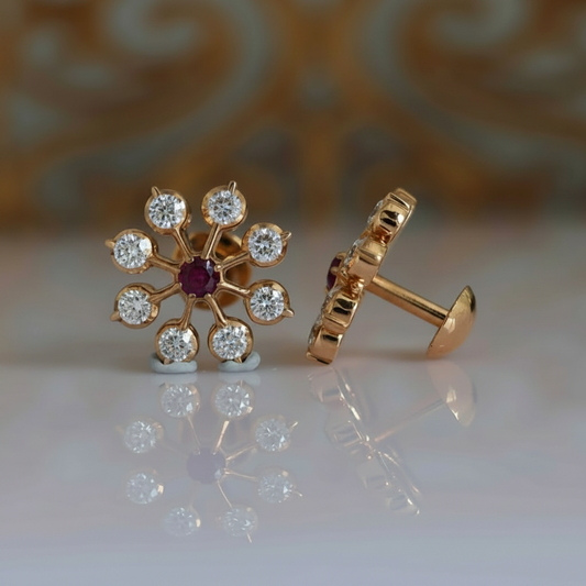 RUBY DIAMOND HIRA NINE STONE STUD EARRINGS