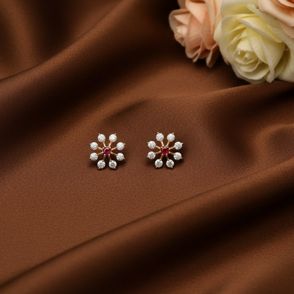 RUBY DIAMOND HIRA NINE STONE STUD EARRINGS