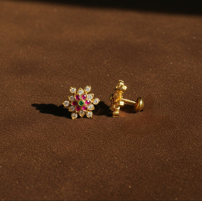MULTICOLOR DIAMOND INDUJA STUD EARRINGS