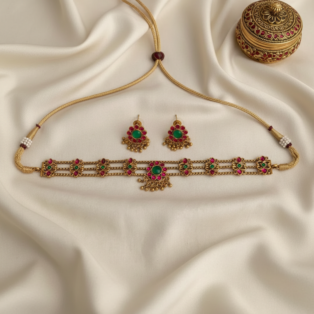 MULTICOLOR OMANA PALAKA JEWELLERY SET