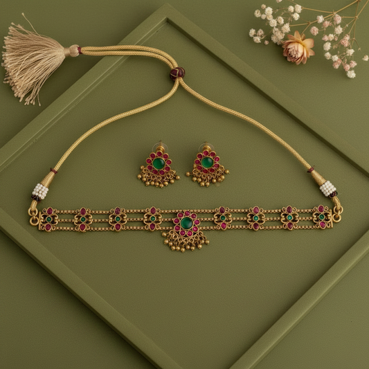 MULTICOLOR OMANA PALAKA JEWELLERY SET
