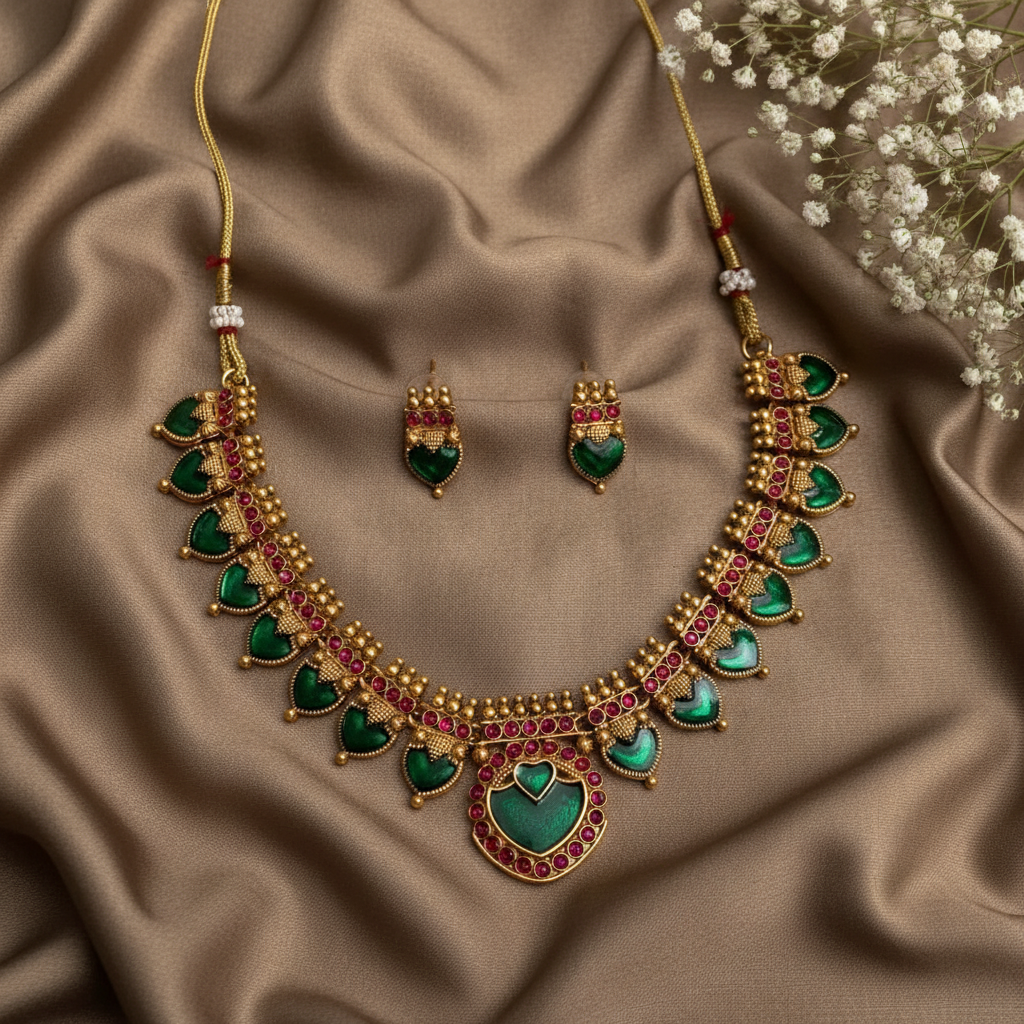 EMERALD ASWATHY PALAKA JEWELLERY SET