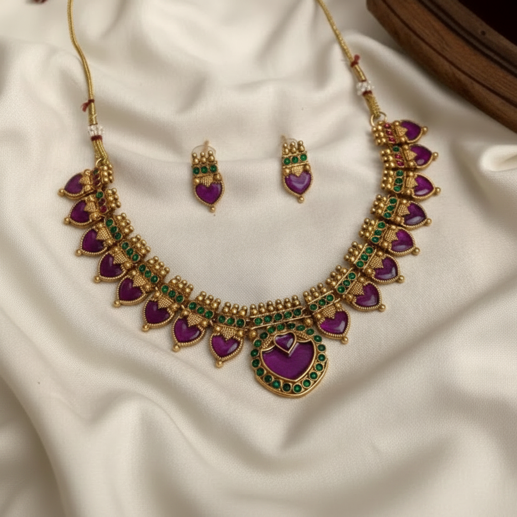PURPLE ASWATHY PALAKA JEWELLERY SET