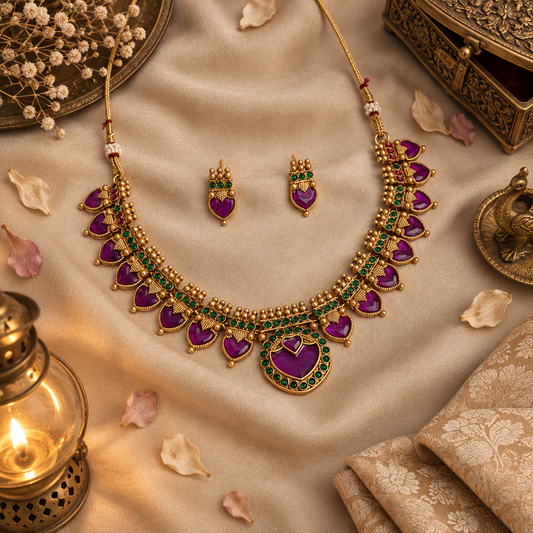 PURPLE ASWATHY PALAKA JEWELLERY SET