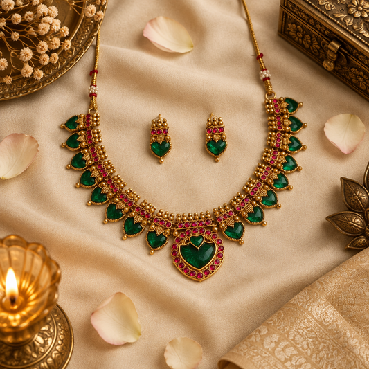 EMERALD ASWATHY PALAKA JEWELLERY SET