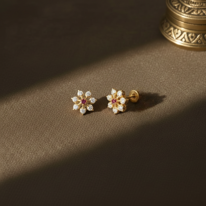 RUBY DIAMOND HIRA EIGHT STONE STUD EARRINGS